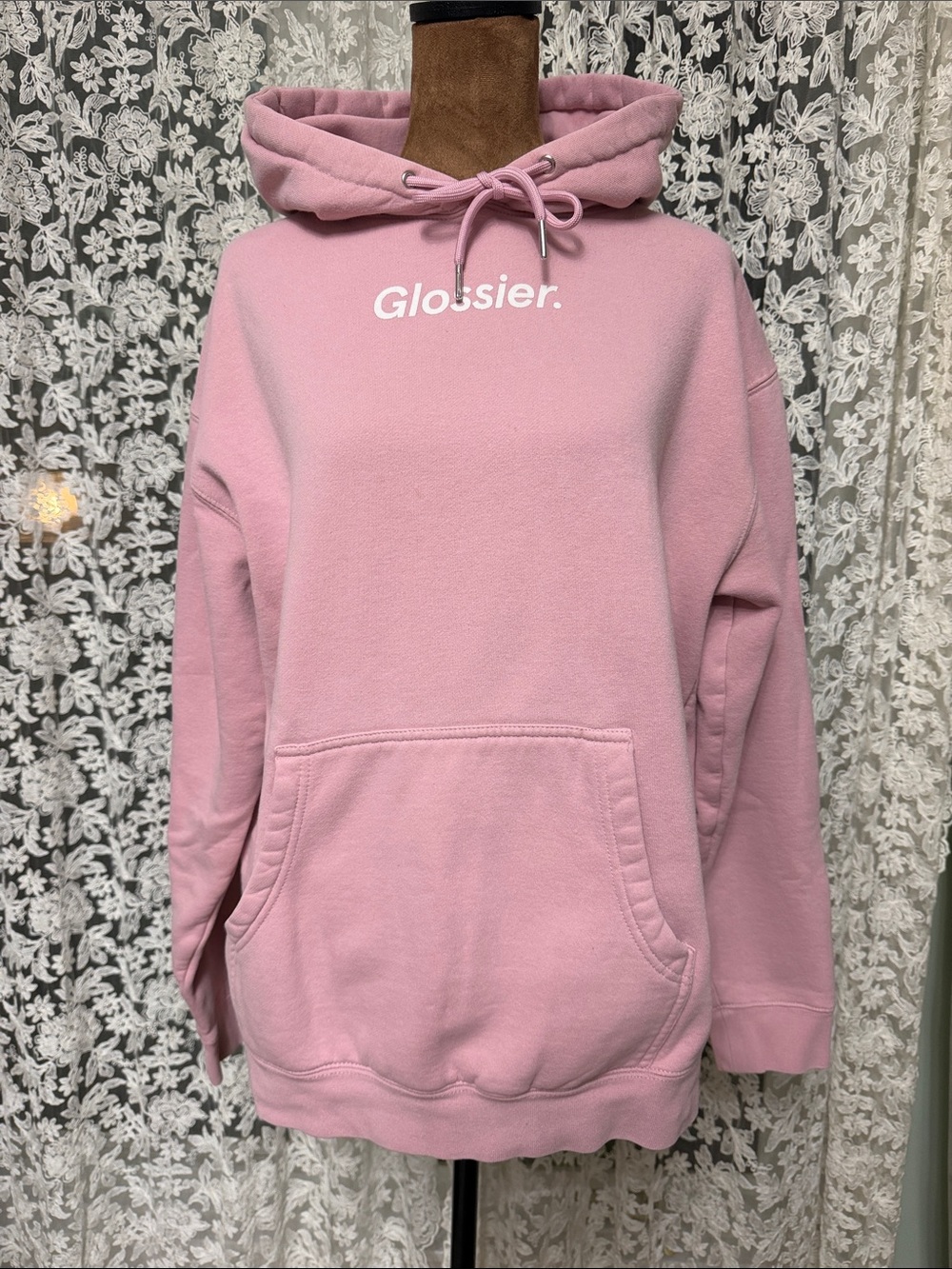 Glossier Dusty Pink Hooded Pullover Sweatshirt